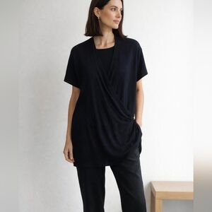Eileen Fisher Black Italian‎ Yarn Faux Wrap Tunic Like New - Medium